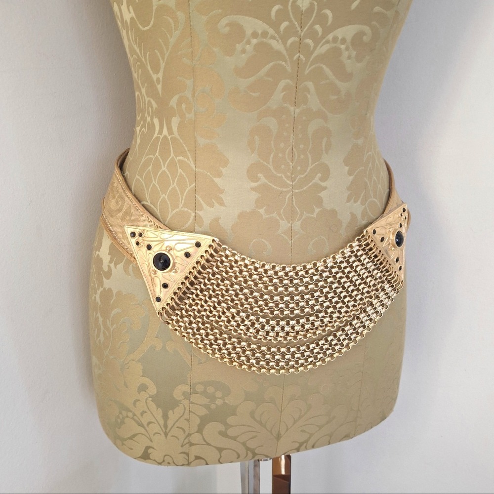 Vintage LEATHEROCK Gold Statement Belt S/M